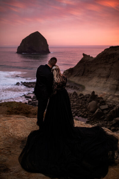 Woman and Man in front of Oregon coast