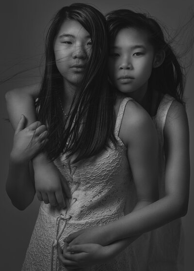 Sister portrait in black and white