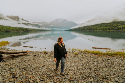 woman walking at Lake Eklutna Alaska