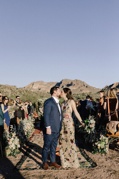 Bride and groom desert wedding at the Paseo