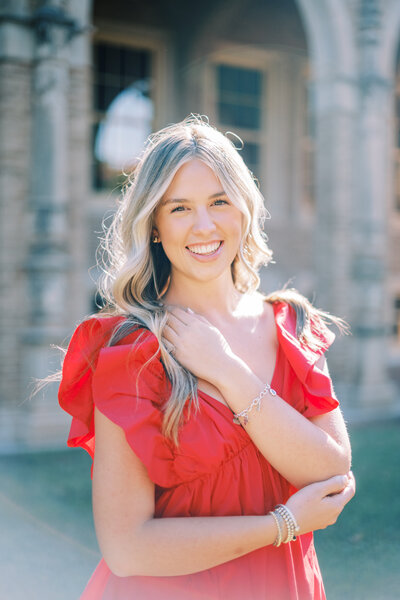 Close up portrait of a girl in a red dress