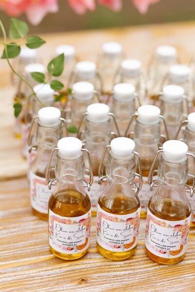 Mini bottles lined up on a table 