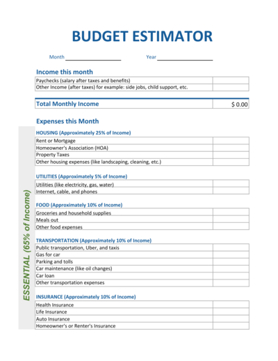 Preview of Budget Estimator-Kidwell Coaching