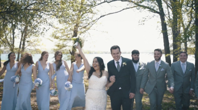 Bride and Groom are walking with their bridal party