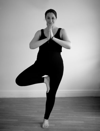 mariella tree pose in black and white