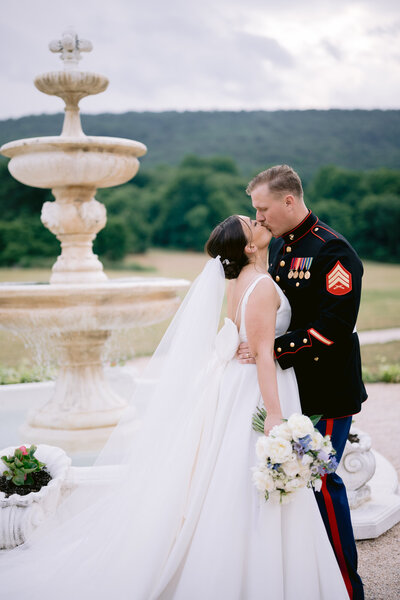 Bride and groom kissing