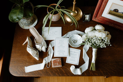 bridal wedding details flat lay photo