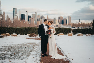 Couple touching foreheads in Worcester wedding photo