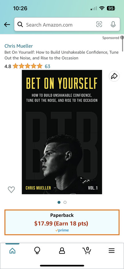 Get an unprecedented glimpse into Chris Mueller's life with 'Bet on Yourself.' This inspiring book reveals the journey of a determined young athlete, his challenges, and how he embraced the 'BTB' lifestyle for success.