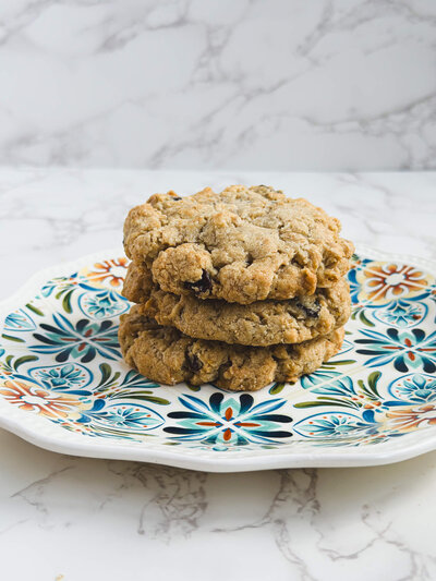 Soft oatmeal cookies studded with raisins and a hint of cinnamon.