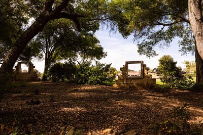 Provence Gardens wedding ceremony site and fountain at Vista Valley Country Club.