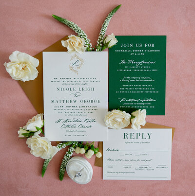 Katyln Forest Green Gold Foil Wedding Invitations