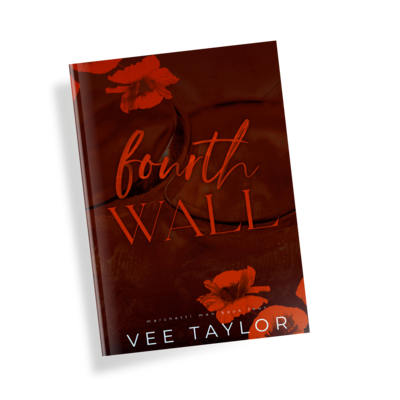 A Dark Red Book Cover with floral print reads "Fourth Wall" the last book in the Marchetti Men Series by Vee Taylor