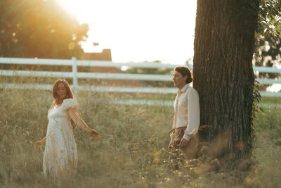 Cinematic couples session in golden-hour light near Nashville, TN—dreamy, storytelling portrait for The Short Film photography package.