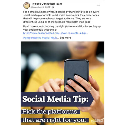 Bea Connected social media tip - pick the platforms that are right for you
