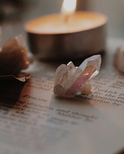 Pink Crystals and Candle
