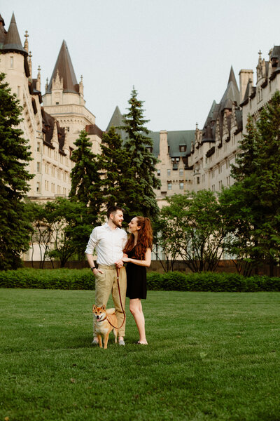 engagement portrait in front of the chateau laurier