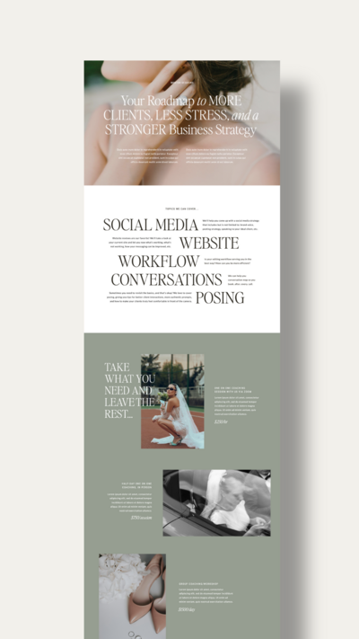 Showit add-on mentorship page for pricing, sales, and education