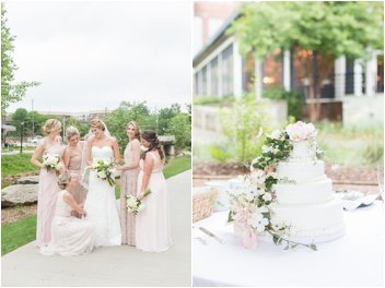 bridesmaids and cake before Wyche Pavilion wedding day