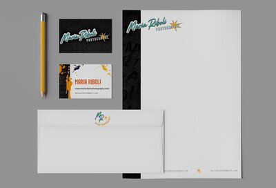 Mockup of branded stationary suite for photographer