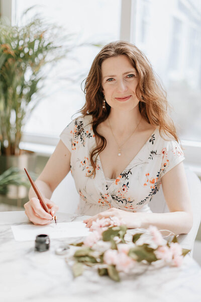 Wedding calligraphy and paper flowers
