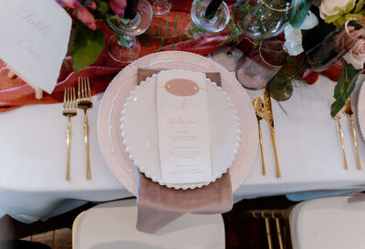 wedding menu with name tag calligraphy pink handmade paper