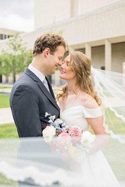 milwaukee wedding photos of couple in front of marcus performing arts center