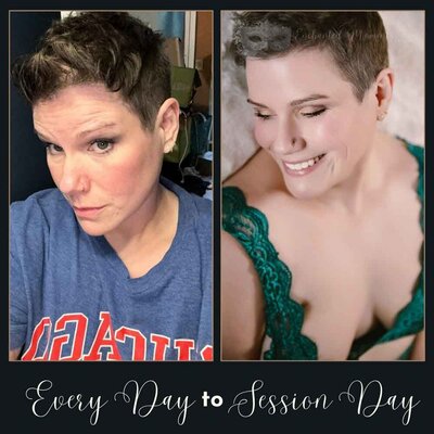 Photo of a womans ' transformation before and after a boudoir session