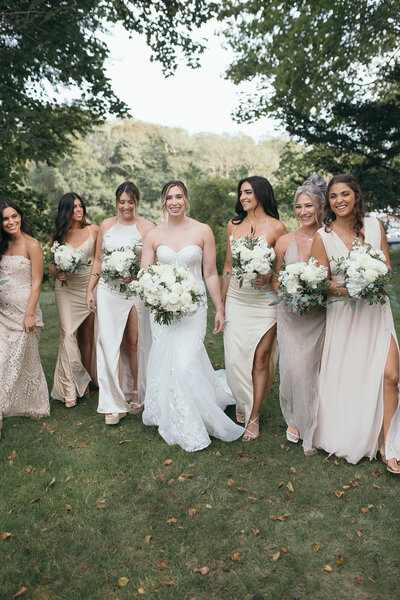 Bride and bridesmaids in their dresses at wedding