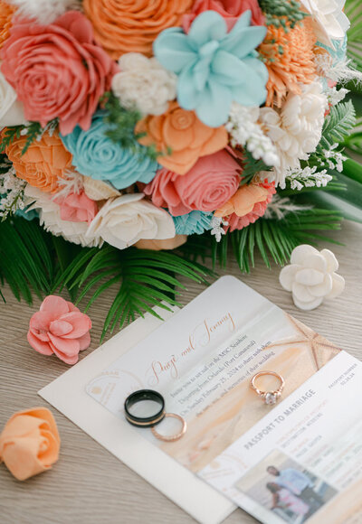tropical flowers and destination wedding invitation by Kelly Jo Photography