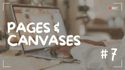 Pages & Canvas Words in bubble letters on a Showit Training Video Cover set in a cafe. Video 7.