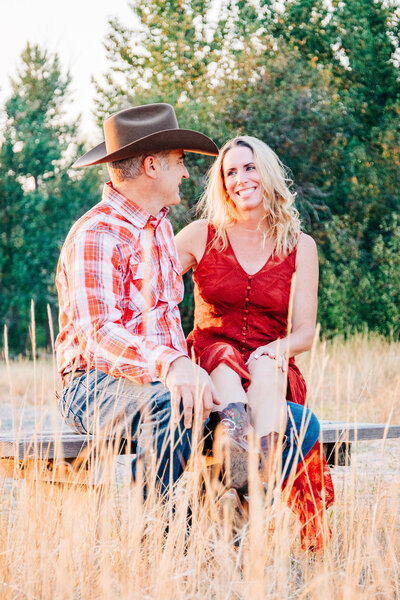 Spring engagement photo of couple at Travelers Rest State Park in Lolo, MT