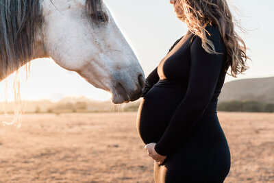 Monterey County Maternity photograph with horse and woman