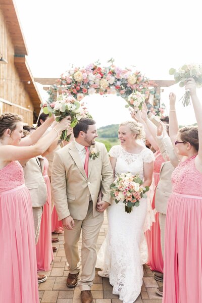 Virginia wedding with gorgeous pink flowers at Middle Fork Barn