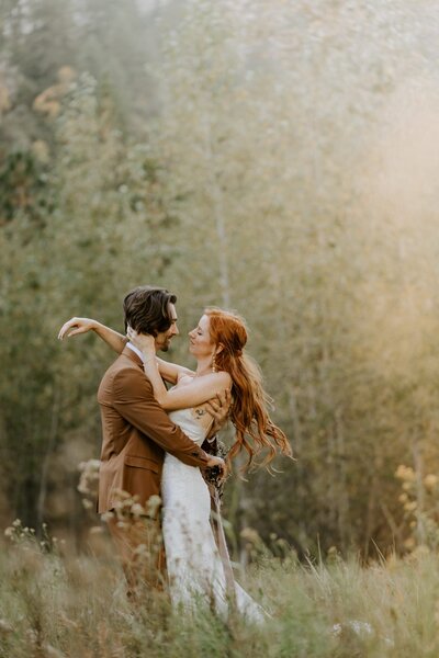 couple at sunset on wedding day at yosemite