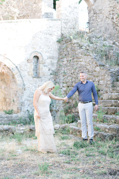 Bride and groom walking at Europe elopement