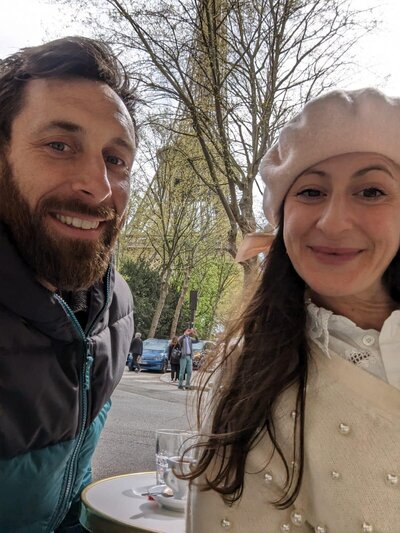Mariella in Paris wearing a beret