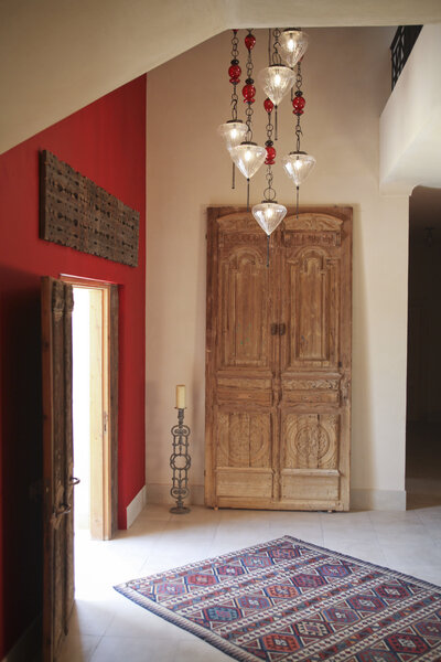 door and red accent wall