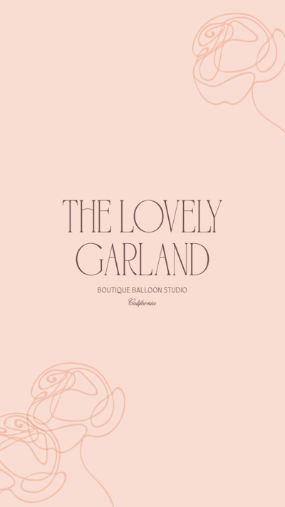 The Lovely Garland logo on light pink background with floral line icons in the corners