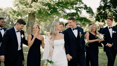 Couple walks hand in hand