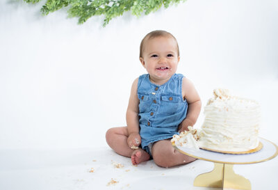 one year old baby cake smash in kansas city studio photo