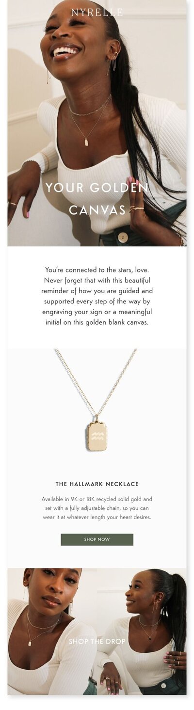 Email Marketing and Digital Design by Hong Kong Graphic Designer Kyra Janelle for E-Commerce Brand NYRELLE Promoting New Jewelry Product Launch.