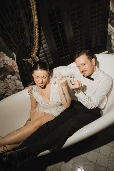 fun couple during their wedding reception