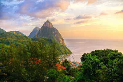 Sunrise over the pitons