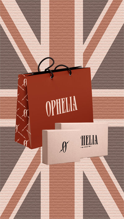 mockup for ophelia shopping bags with a british flag backdrop