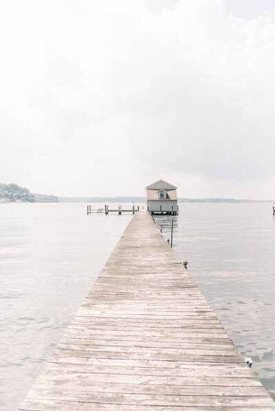 Long empty dock at wedding reception