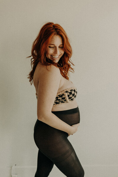 Pregnant mom in Tonya Rock's Ames studio.