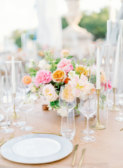 blush and white wedding table settings