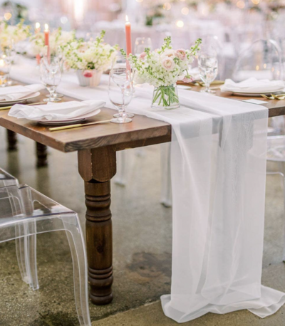 TE Inventory- White Chiffon Fabric Table Runner 158