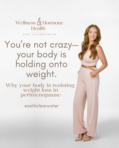 Screenshot of an Instagram post from Wellness & Hormone Health about how hormonal imbalances can affect weight retention, from a hormone therapy clinic in Centennial, Colorado serving surrounding areas.